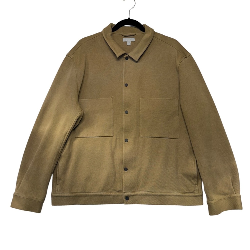 COS Mens XL Cotton Blend Snap Button Overshirt Jacket Tan Camel Utility Pocket
